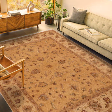 handmade Traditional Kafkaz Chobi Ziegler Gold Beige Hand Knotted RECTANGLE 100% WOOL area rug 8 x 10